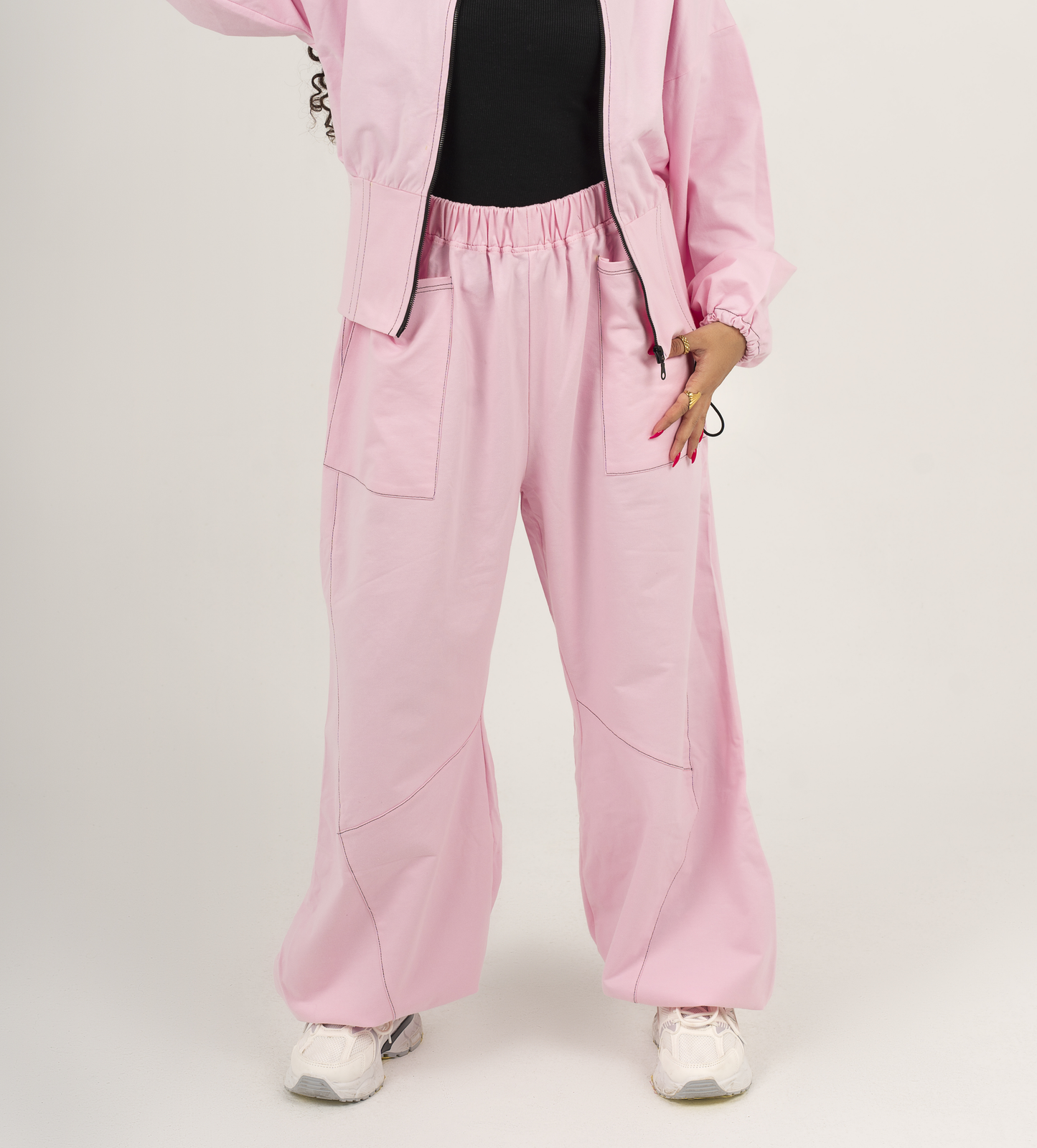 Double Pocket Wide-Leg Cargo Pants (Dusty pink )