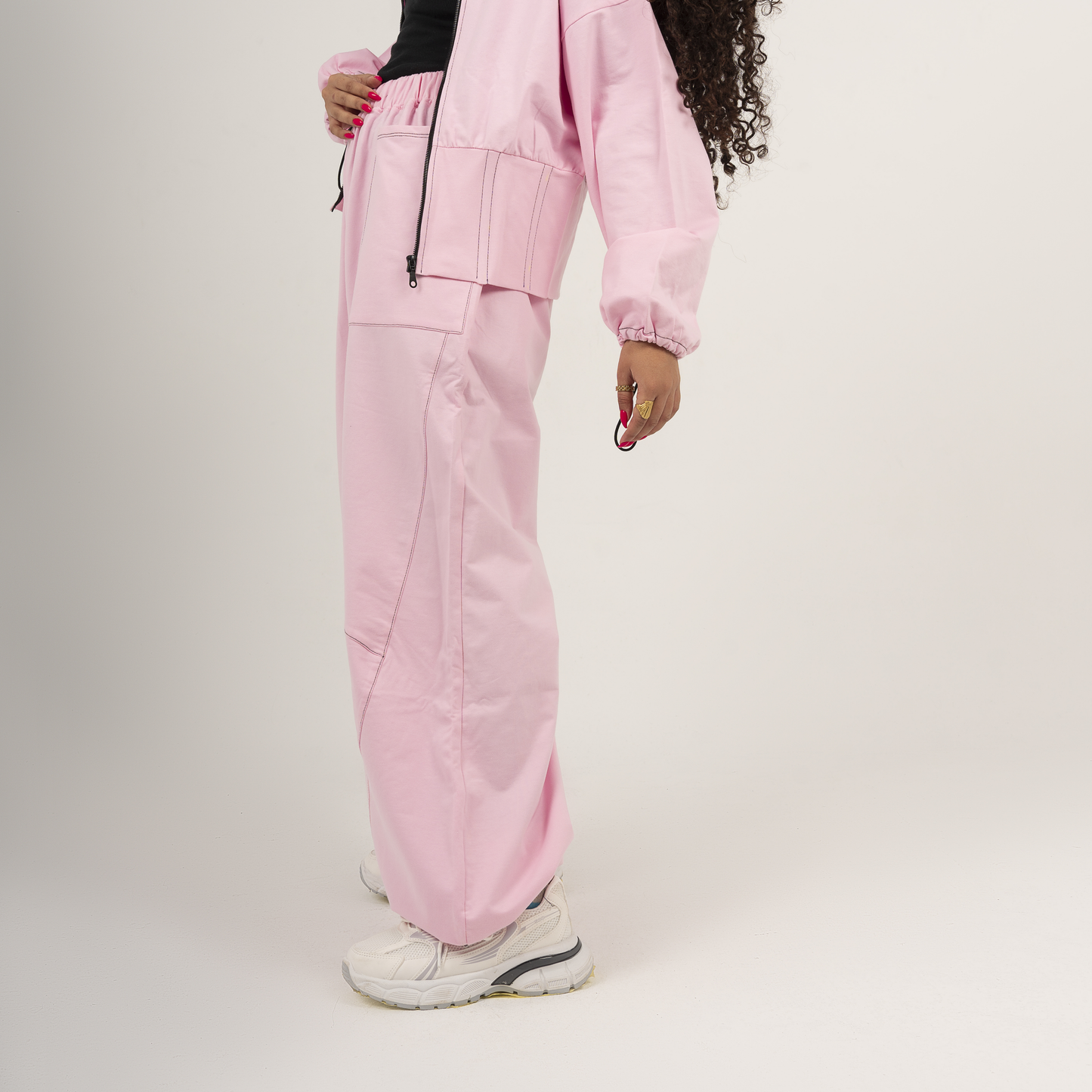 Double Pocket Wide-Leg Cargo Pants (Dusty pink )