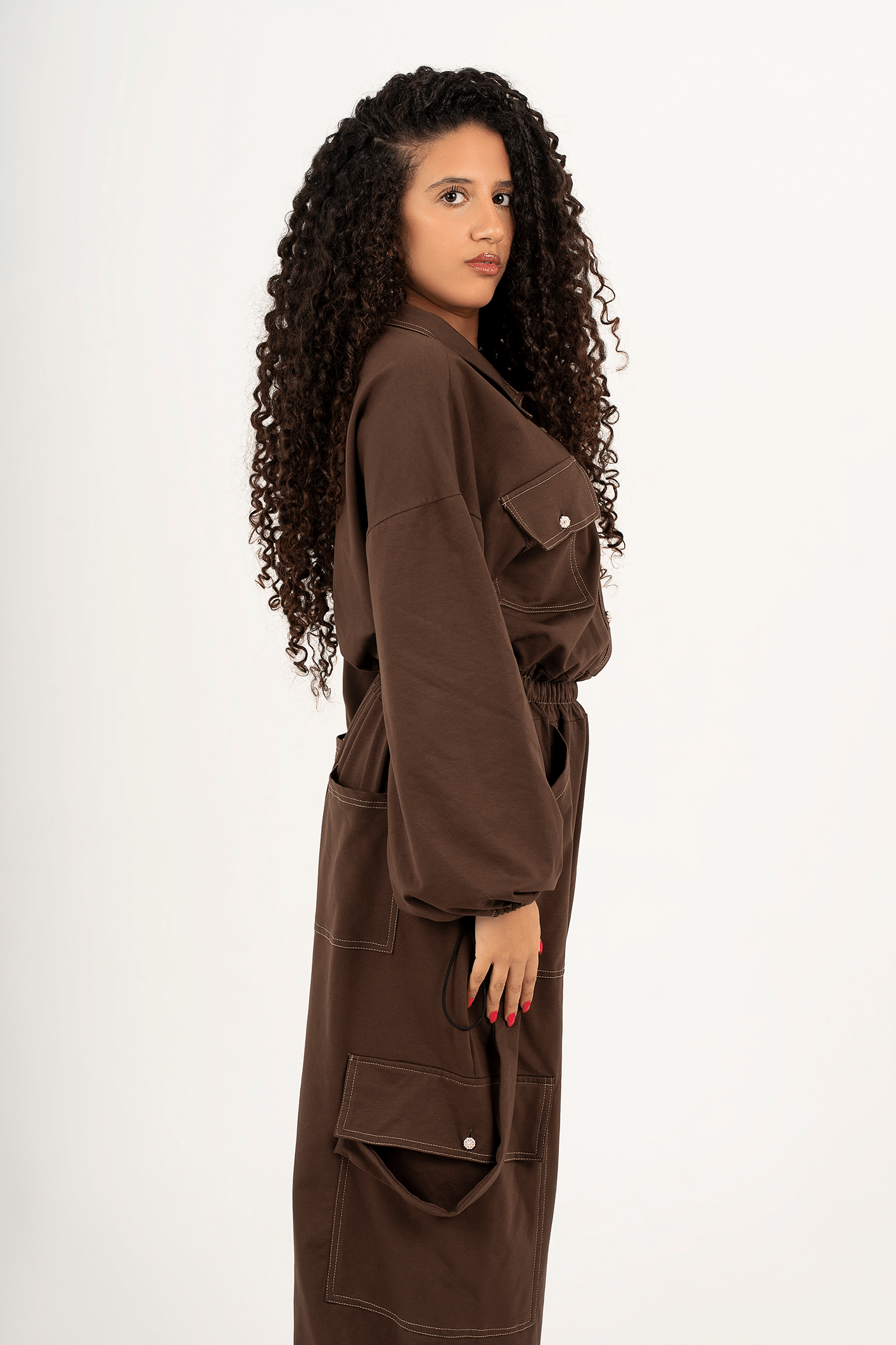 Utility jumpsuit– Button-Up Edition ( cocoa color)