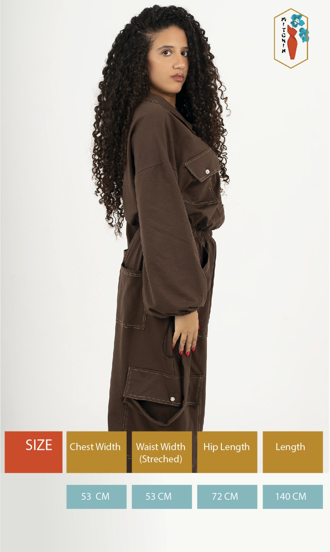 Utility jumpsuit– Button-Up Edition ( cocoa color)